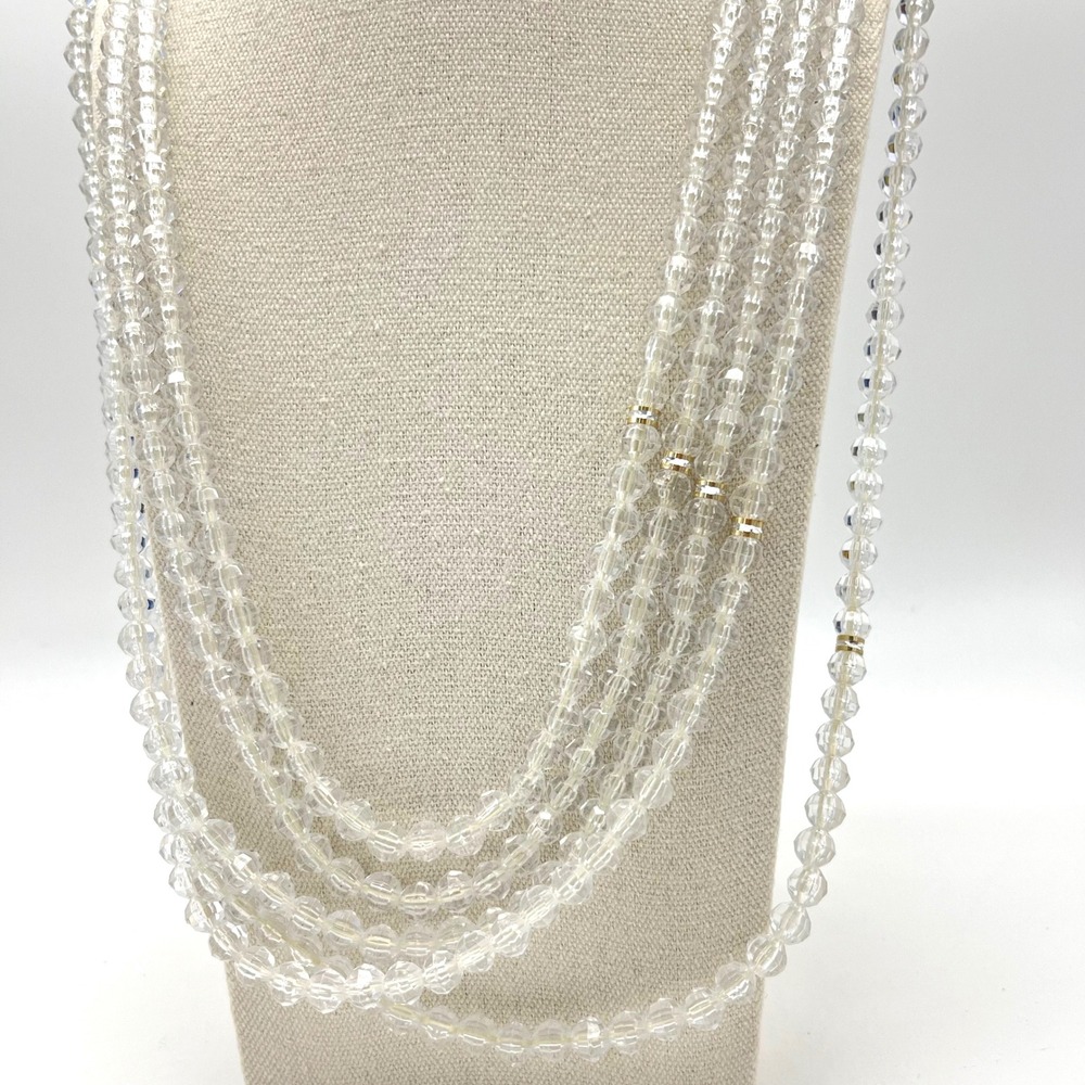 Vintage Clear Lucite Bead Necklace Long Multi Strand Statement‎ Jewelry Party